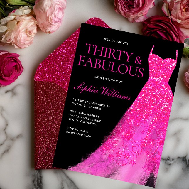 Invitación Vestido de espuma rosa caliente 30 Fiesta de cumpl (Subido por el creador)