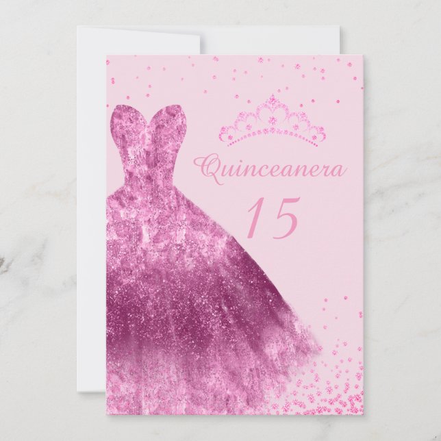 Invitación Vestido de espuma rosa Quinceanera Fiesta de cumpl (Anverso)