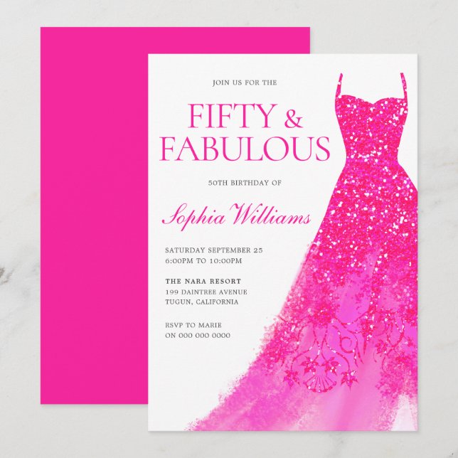 Invitación Vestido de espuma rosada caliente Fiesta de cumple (Anverso / Reverso)