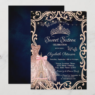 Invitación Vestido de Estructura de la Torre Eiffel Mariposa