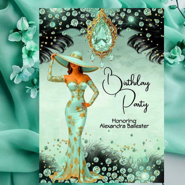 Invitación Vestido de fiesta de cumpleaños elegante con joyas (Subido por el creador)