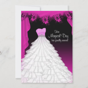 Invitación Vestido de fiesta fucsia rosa caliente Quinceanera
