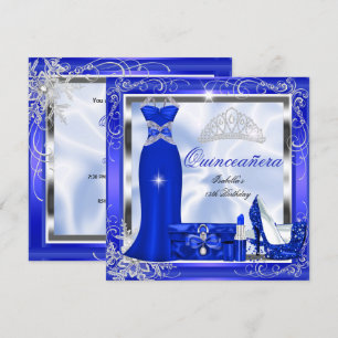 Invitación Vestido de fiesta Quinceañera Azul Real Plata Taco