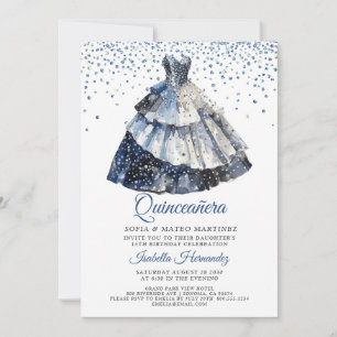 Invitación Vestido de fiesta Quinceañera Brillo Azul Brillant