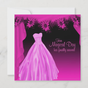 Invitación Vestido de Fiesta Rosa Fucsia Quinceañera