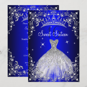 Invitación Vestido de fiesta Royal Blue Sweet 16 perla platea