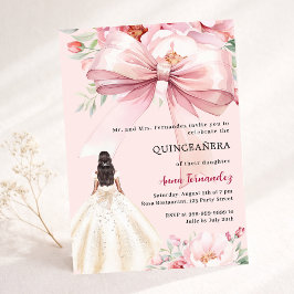 Invitación Vestido de florales de lazo rosa claro Quinceanera
