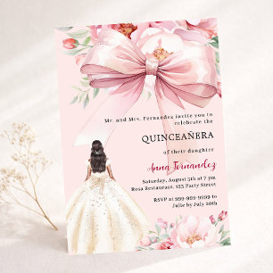 Invitación Vestido de florales de lazo rosa claro Quinceanera