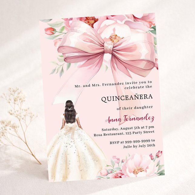 Invitación Vestido de florales de lazo rosa claro Quinceanera (Subido por el creador)