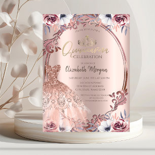Invitación Vestido de Flores Boho Remolinos de Cuadro Quincea