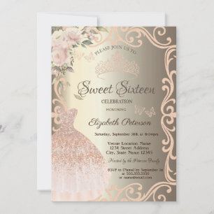 Invitación Vestido de flores con mariposas brillantes Sweet 1