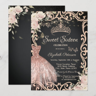 Invitación Vestido de flores con mariposas brillantes Sweet 1