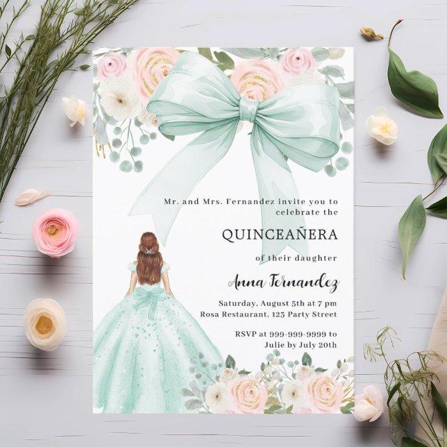 Invitación Vestido de flores rosadas de arcilla verde vestido (Subido por el creador)