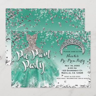 Invitación Vestido de glamour con brillo teal y plata antes d