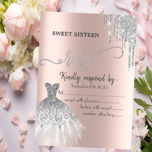 Invitación Vestido de gotas de purpurina plateada Sweet 16 RS