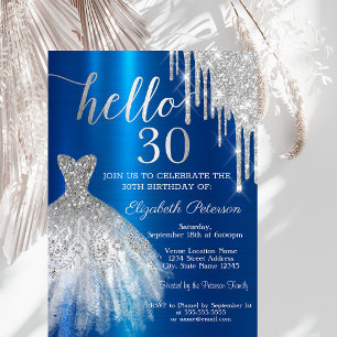 Invitación Vestido de goteo de brillo plateado Azul metálico 