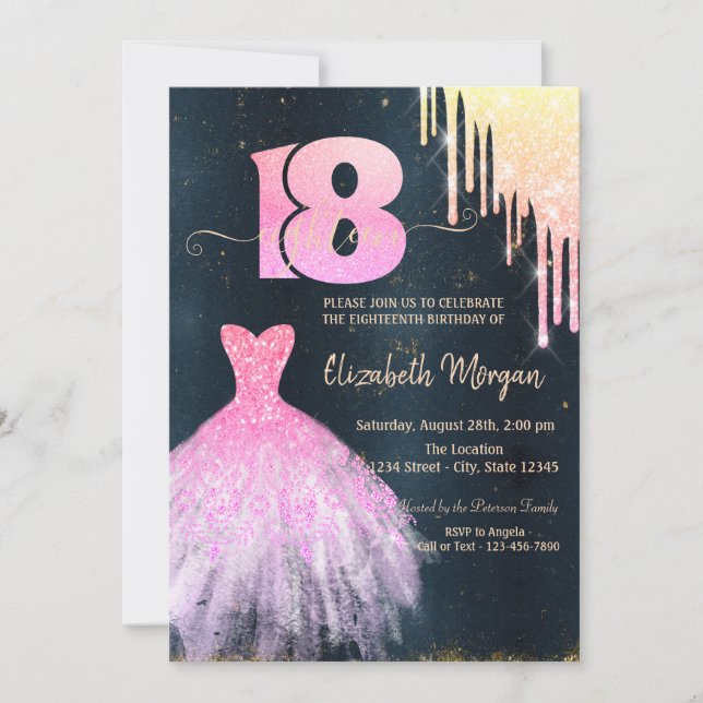 Invitación Vestido de goteo de moda, azul oscuro cumpleaños 1 (Anverso)