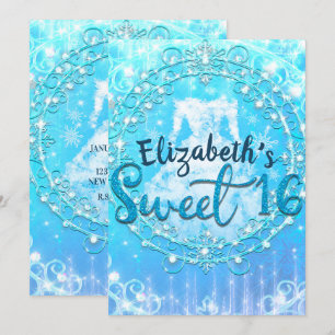 Invitación Vestido de Hielo Invernal Azul Congelado Fiesta Du