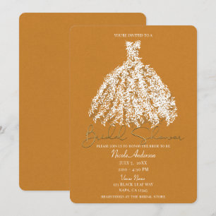 Invitación Vestido de hoja botánica de oro amarillo para fies