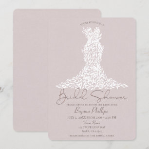 Invitación Vestido de Hojas Gris Beige y Blanco Moderno para 