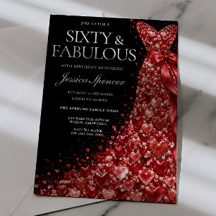 Invitación Vestido de joya de corazón rojo Cumpleaños 60 negr