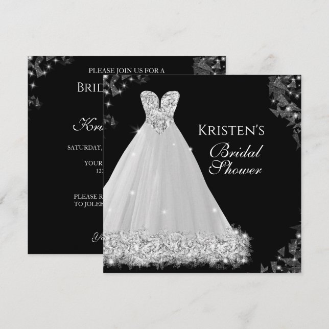 Invitación Vestido de joyas Boda blanco negro ducha de novia  (Anverso / Reverso)