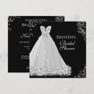 Invitación Vestido de joyas Boda blanco negro ducha de novia 