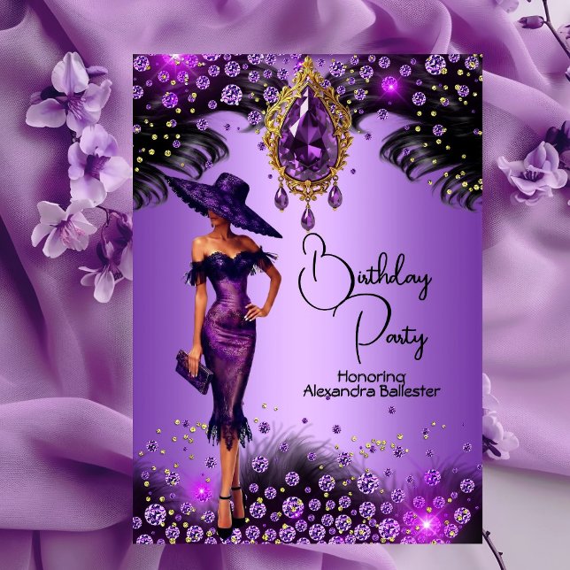 Invitación Vestido de joyas moradas elegantes Cumpleaños de o (Subido por el creador)
