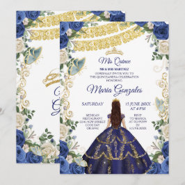 Invitación Vestido de la marina y Rosas Chica mexicano 15 cum