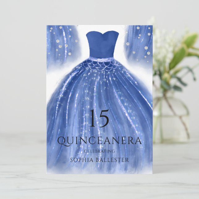Invitación Vestido de la sirena azul de la marina índigo Quin (Anverso de pie)