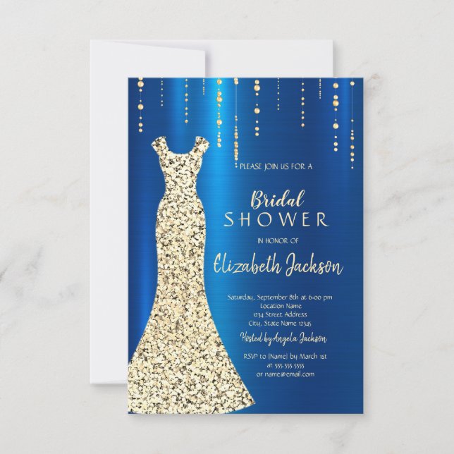 Invitación Vestido de las Secuencias de Oro,Ducha de novia me (Anverso)