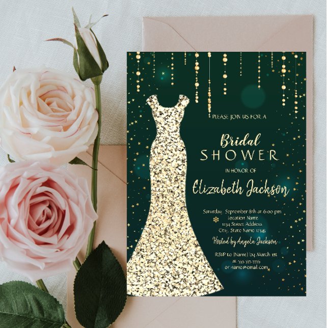 Invitación Vestido de las Secuencias de Oro,Ducha de Novias V (Subido por el creador)
