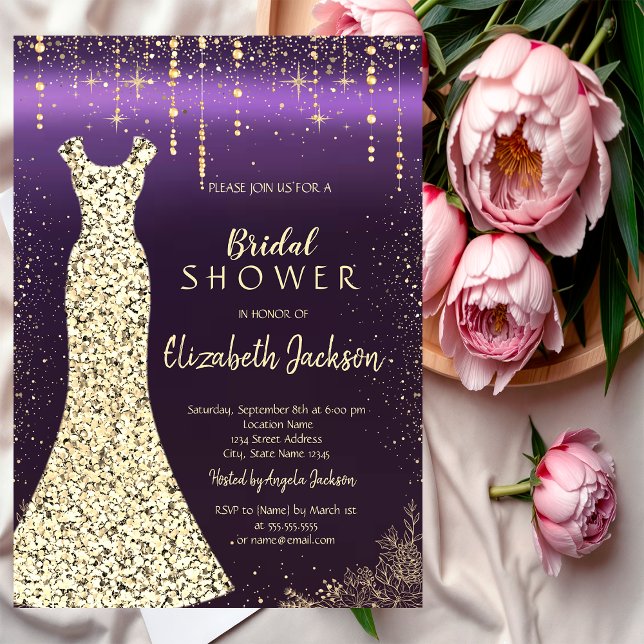 Invitación Vestido de las Secuencias de Oro,Ducha nupcial Con (Subido por el creador)