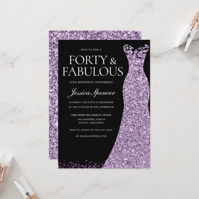 Invitación Vestido de lavanda púrpura mujeres 40 Fiesta de cu (Anverso/Reverso In Situ)