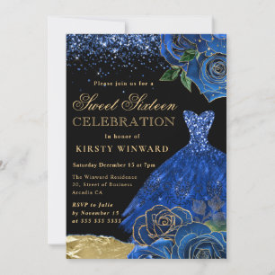 Invitación Vestido de lentejuelas azules y doradas Glam Rosas