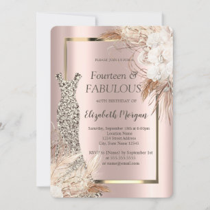 Invitación Vestido de lentejuelas Boho Flores 40 cumpleaños