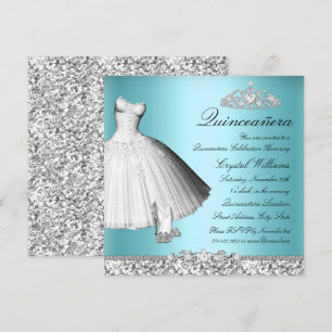 Invitación Vestido de lentejuelas brillantes azules y tacones