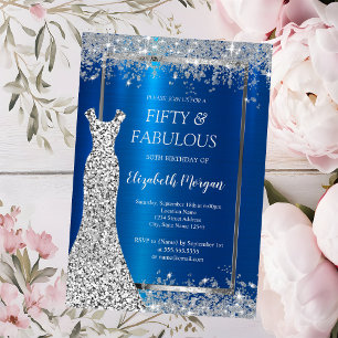 Invitación Vestido de lentejuelas brillo confeti azul metálic