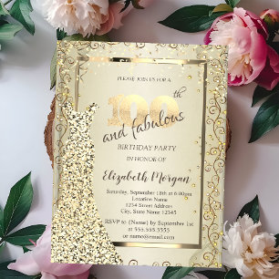 Invitación Vestido de lentejuelas chic dorado Cumpleaños 100