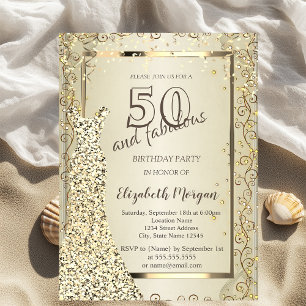 Invitación Vestido de lentejuelas chic dorado Cumpleaños 50