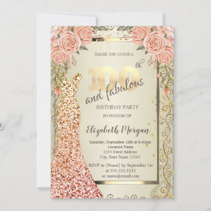 Invitación Vestido de lentejuelas chic rosas doradas cumpleañ