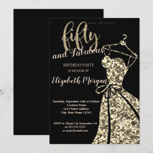 Invitación Vestido de lentejuelas con brillo dorado, negro Fi