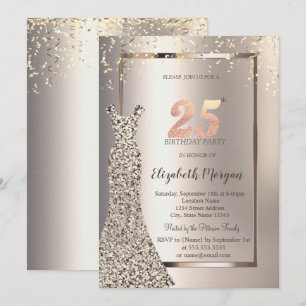 Invitación Vestido de lentejuelas Confeti Marfil Cumpleaños 2