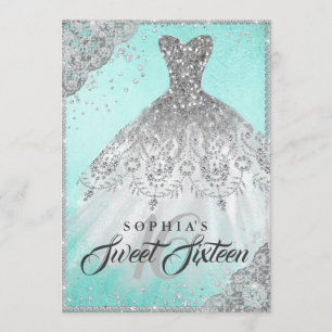 Invitación Vestido de lentejuelas de diamantes plateados verd