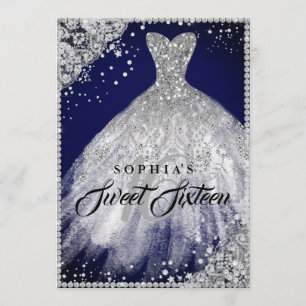 Invitación Vestido de lentejuelas de encaje de diamante azul