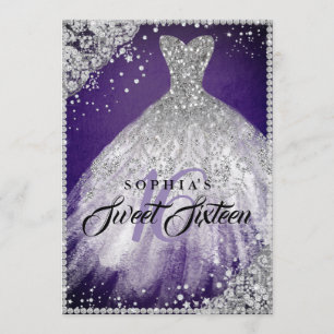 Invitación Vestido de lentejuelas de encaje de diamante púrpu