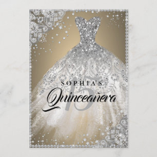 Invitación Vestido de lentejuelas de encaje de diamante Quinc