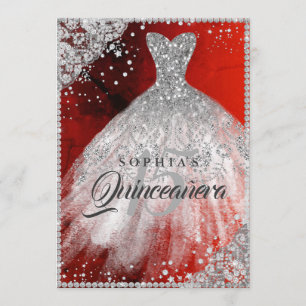 Invitación Vestido de lentejuelas de encaje de diamante rojo
