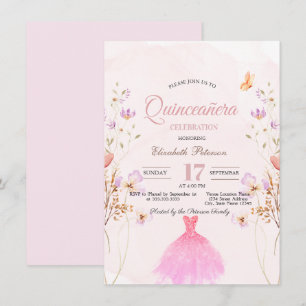 Invitación Vestido de lentejuelas de flores silvestres Quince