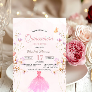 Invitación Vestido de lentejuelas de flores silvestres Quince